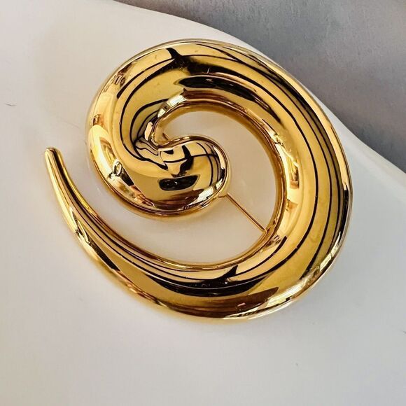 Vintage Monet Brooch Large Polished Shiny Gold Toned Swirl Abstract Costume 1142 - Picture 1 of 9